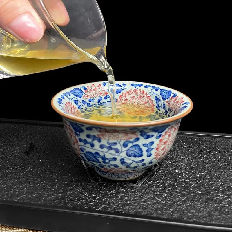 Jingdezhen-argilla de cerámica antigua, 120 ml, flores rojas esmaltadas en azul y blanco, tazas de té de Kung Fu, tazas especiales personales para propietarios