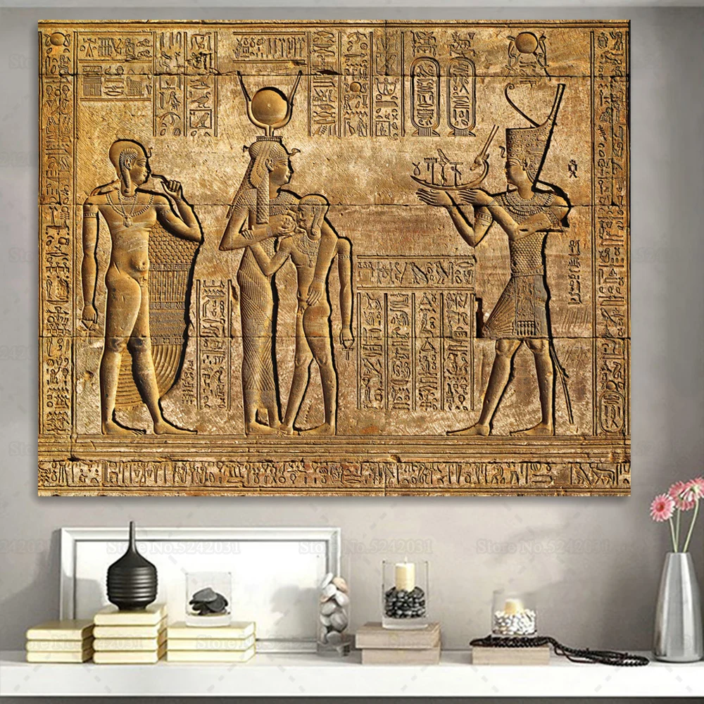 Ancient Egypt Wall Murals Canvas Painting Egyptian Hieroglyphs Fresco Stone Carving Print Queen Hatshepsut Temple Wall Art Decor