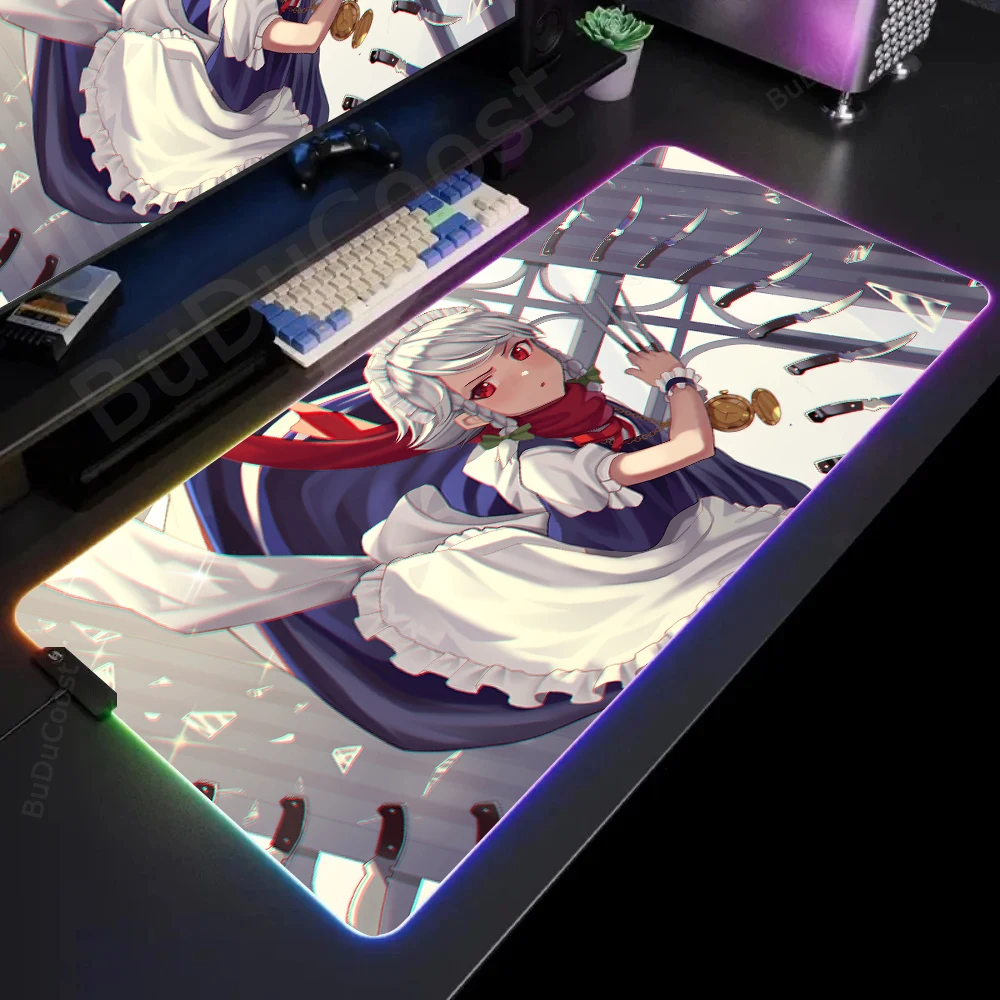 Izayoi Sakuya comic Mouse Pad Best Sellers High definition HD print RGB Mouse Pad Backlight Gaming Large accessories mouse pad