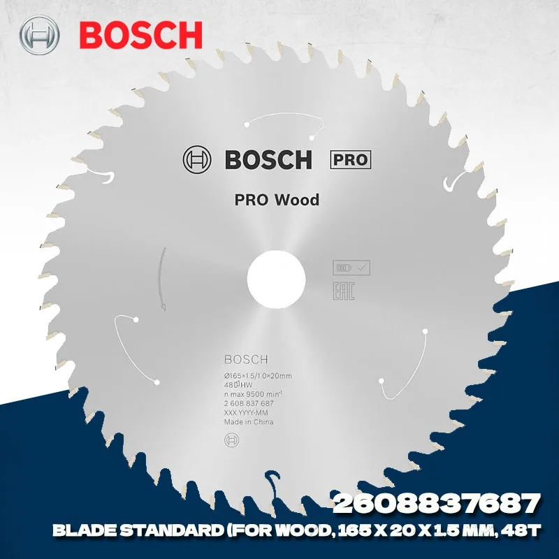 

BOSCH 2608837687 PRO Wood Cordless Circular Saw Blade 165x1.5/1.0x20mm T48 Bosch Circular Saw Power Tool Accessories