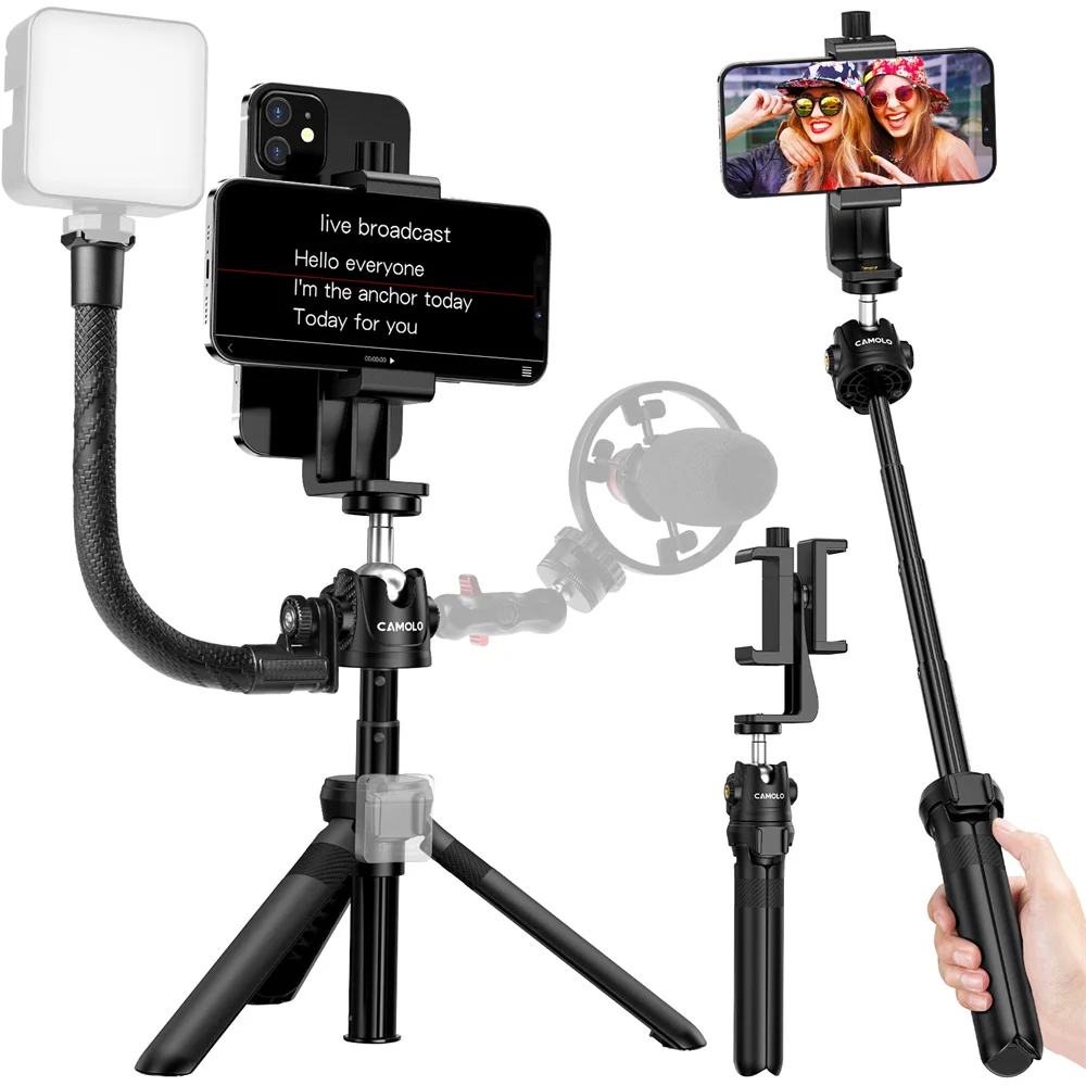 

Phone Tripod Stand Selfie Stick Tripod with Teleprompter Phone Holder for Iphone Android Phone Video Live Streaming Recording