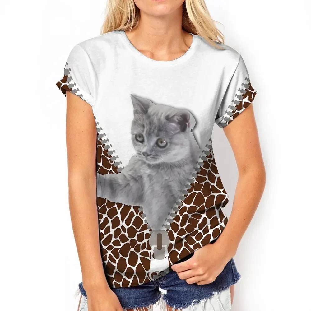 2024 Fashion T-shirts For Women Harajuku Casual Tops 3D Kawaii Cat Printing Oversized Female Funny Short Sleeve Tees Summer Tops