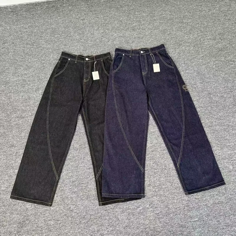 

Новые мужские джинсы 2023 года в стиле ретро, прямого кроя, из хлопка, повседневные, удобные, со средней посадкой, на молнии, спортивные, свободного кроя, молодежный стиль