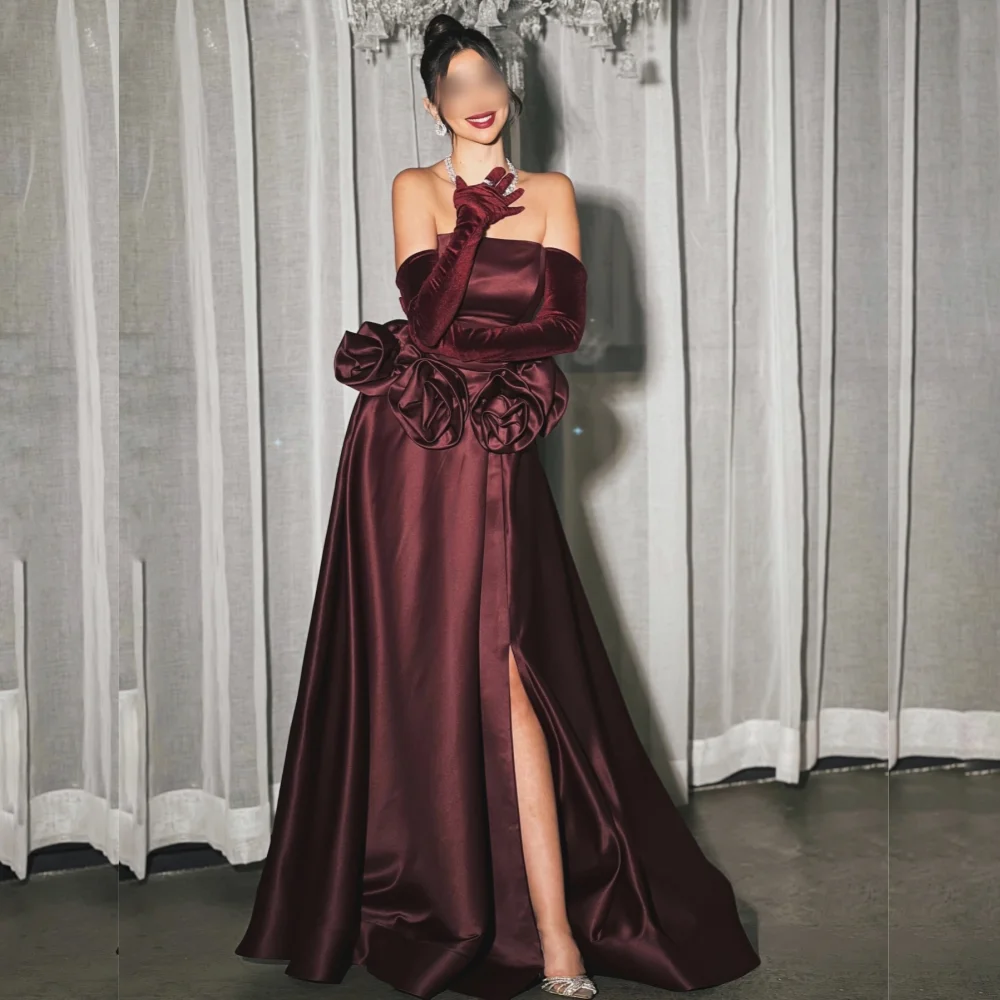 

Customized Elegant Handmade Flower Strapless A-line Long Dresses Charming Evening Dress Bespoke Occasion Quinceanera Party Gown