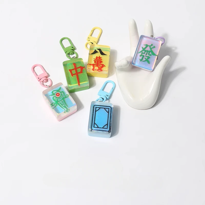 Chinese Style Mahjong Fun Keychain Resin Cute Bag Accessories