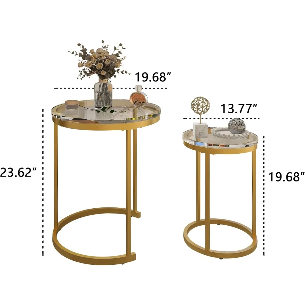 Coffe Table Stacking Side Tables Glass Tabletop With Golden Metal Frame for Small Spaces Coffee Mesas Living Room Table Home