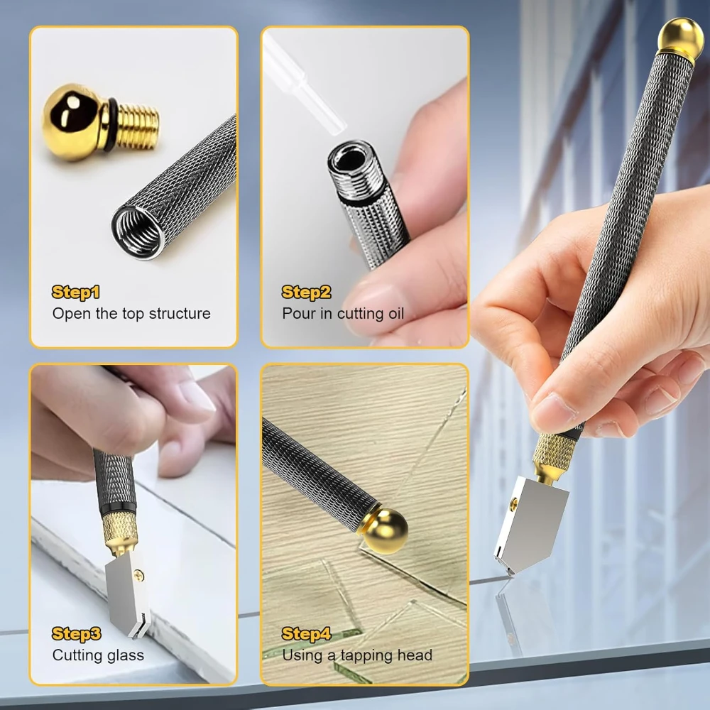 Glass Cutter Upgrade Glass Cutter Tool Pencil Style Oil Feed Carbide Tip for Glass Cutting/Tiles/Mirror/Mosaic 2mm-20mm