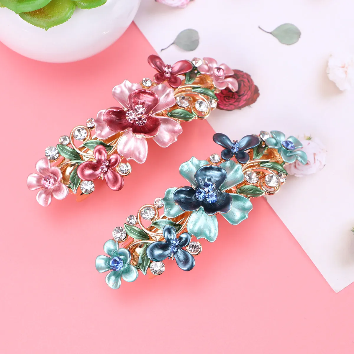 

4Pcs Flower Shape Rhinestone Hair Clips Metal Barrettes for Women Fashion Hair Jewelry Decoration Gift Set
