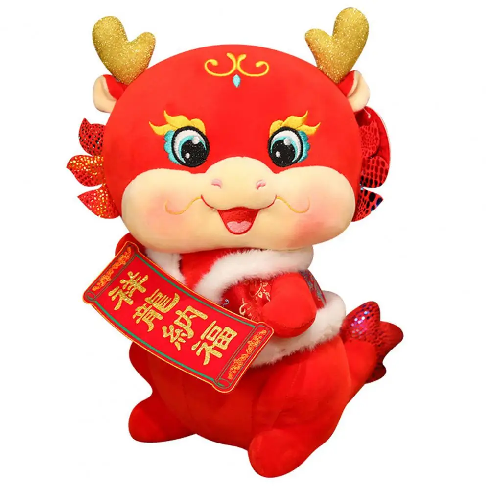 

Chinese New Year Dragon Toy Dragon Mascot Plushies Chinese Zodiac Stuffed Dolls with Blessing Banners New Year Party for 2024