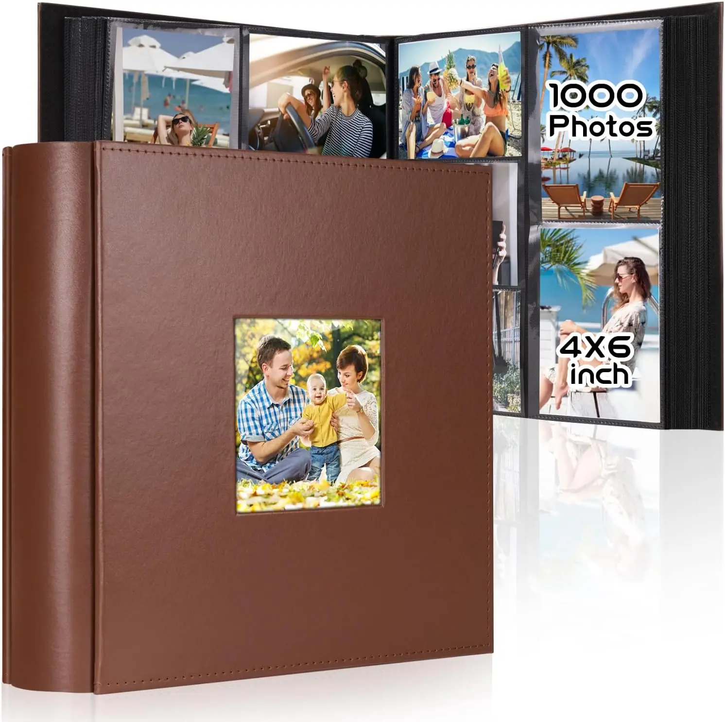 

Photo Album 4x6 1000 Photos Leather Cover with Window Albums Holds 1000 Pictures of Family & Friends, Storing Precious M