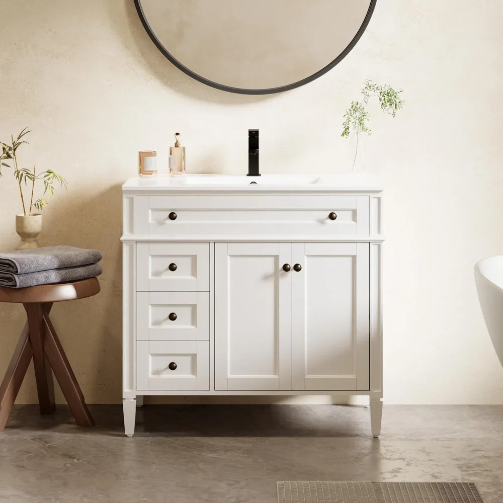 

Luxury-Style 36" Bathroom Vanities with Sink Combo Set, Vintage Freestanding Storage Cabinet w/Undermount Ceramic Basin