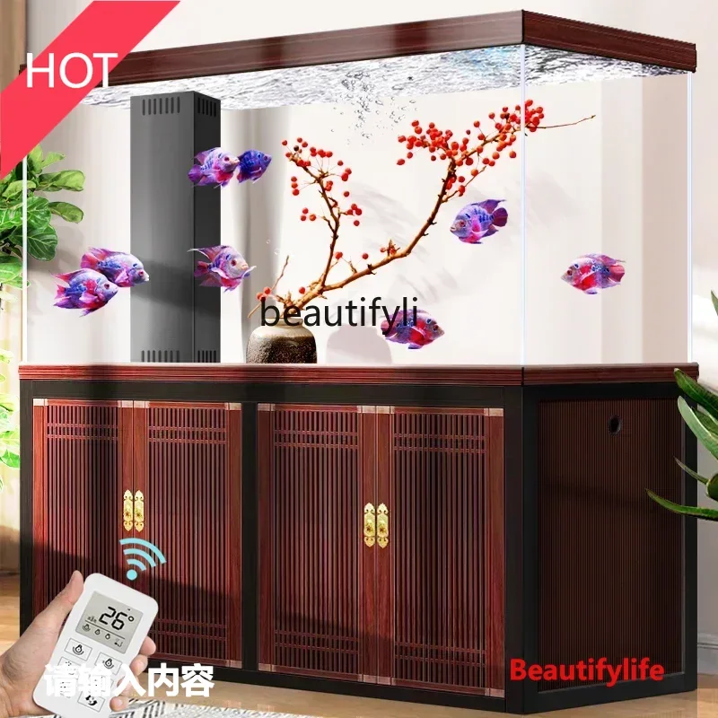 

6239 Chinese large arowana tank ultra-white glass professional bottom filter ecological no-change aquarium box living room offic