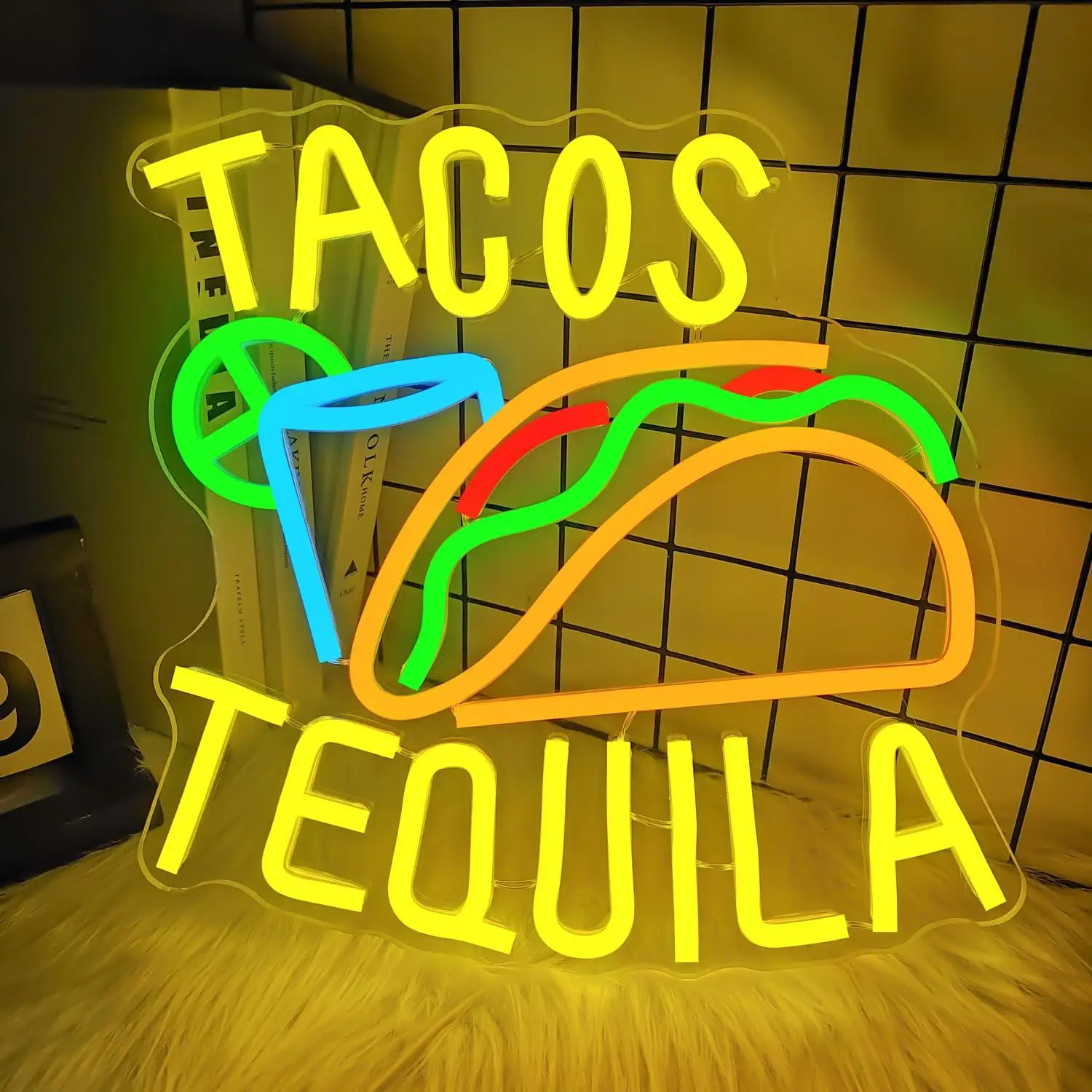 Tacos Tequila Neon Sign USB Dimmable Tequila Neon Lights for Mexican Restaurant Kitchen Coffee Bar Wall Decor Business Led Signs
