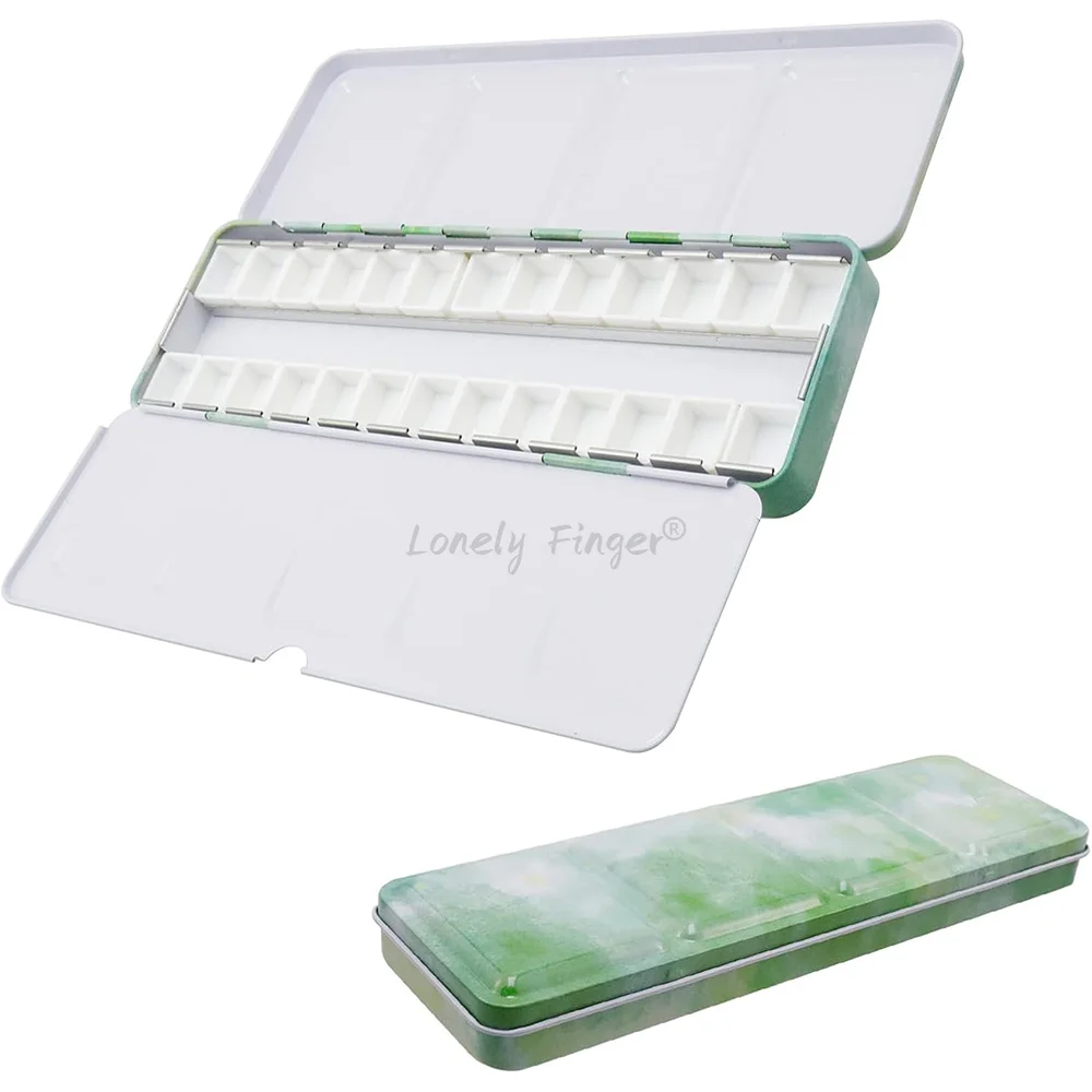 

Empty Watercolor Paint Palette with 26 Half Pans and Fold-Out Palette Travel Metal Box for Acrylic, Gouache, Oil Painting