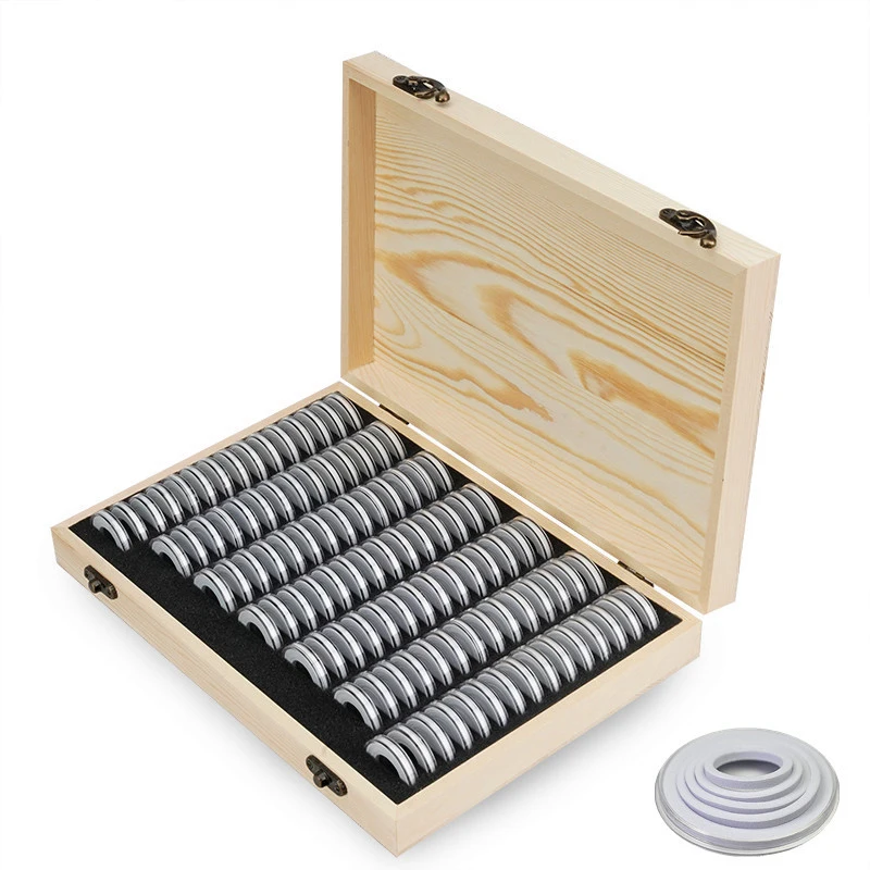 F-T Wooden Coins Display Storage Box Case+100 Grids Round Slab For Certified Coin Handcrafted With Premium Pine Wood Durable And