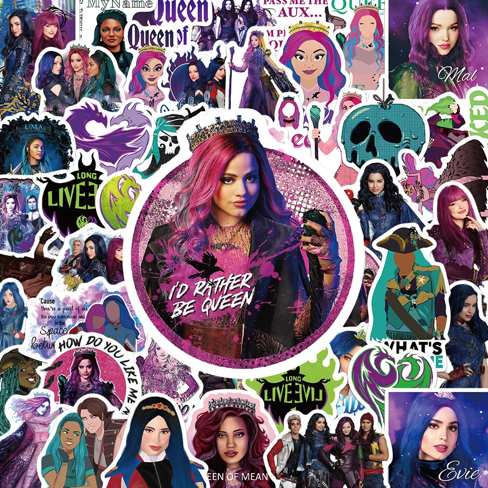 Autocollants de film Disney Descendants, 10/30/50 pièces, autocollants Graffiti cool pour Skateboard, cahier, guitare, autocollant imperméable, décoration