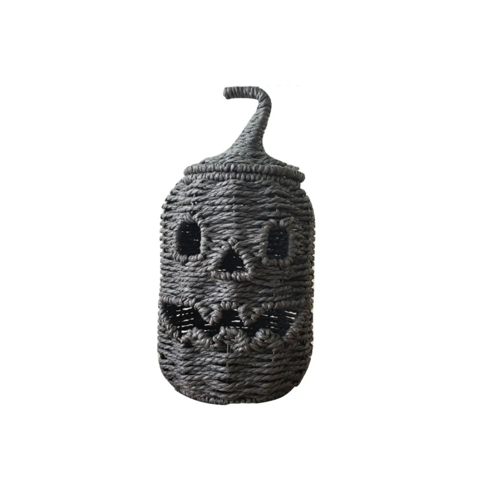 Handcrafted Halloween Woven Pumpkin Rustic-style Plastic Pumpkin Candy Storage Basket with Removable Lid Pumpkin Storage Box