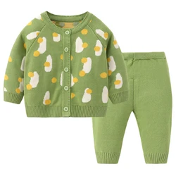 Spring Newborn Girls Clothes Boys Outfit Set Korean Cartoon Cute Knit Cardigan+Pants Baby Costume Toddler Fall Clothing BC2273