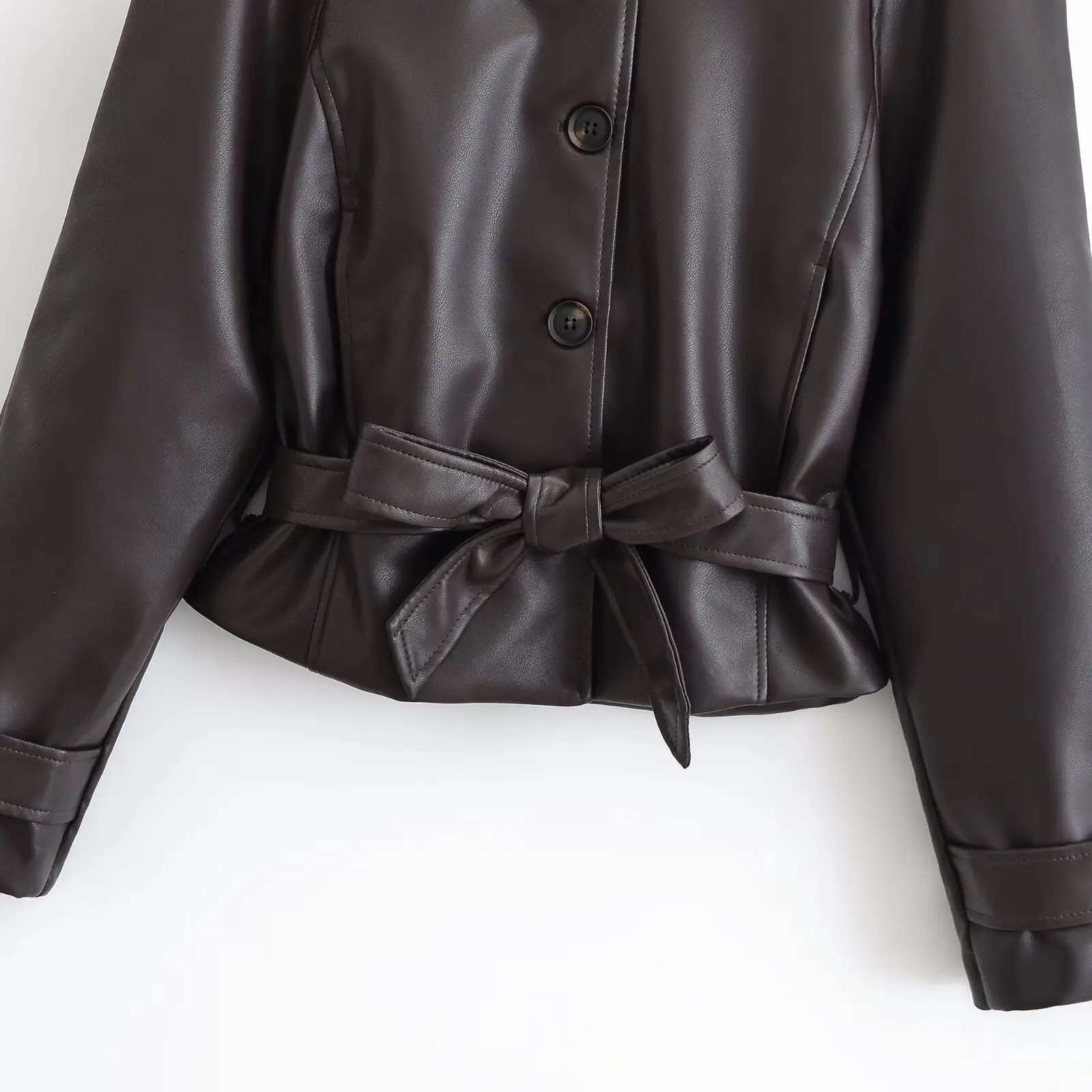 KONDALA Vintage PU Elegante Damenjacke Mode 2026 Herbst Lässig Modern Schick Einreihig mit Gürtel Streetwear Oberbekleidung – Detail 14