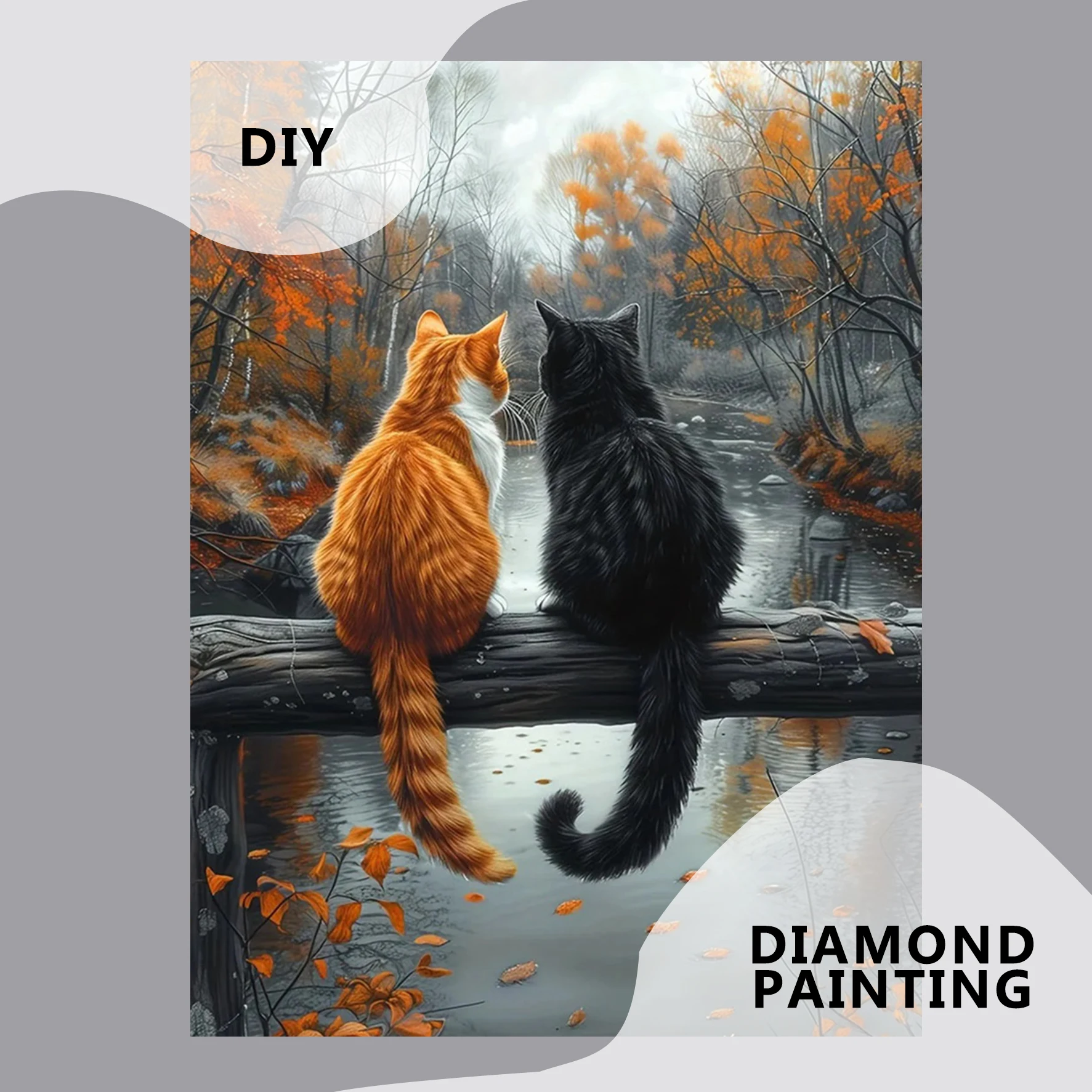 AZQSD Diamantkunst Katze Tier Herbst Harz Quadratische Steine Kreuzstich Hobby Kreatives Heim Schlafzimmer Wandkunstwerk