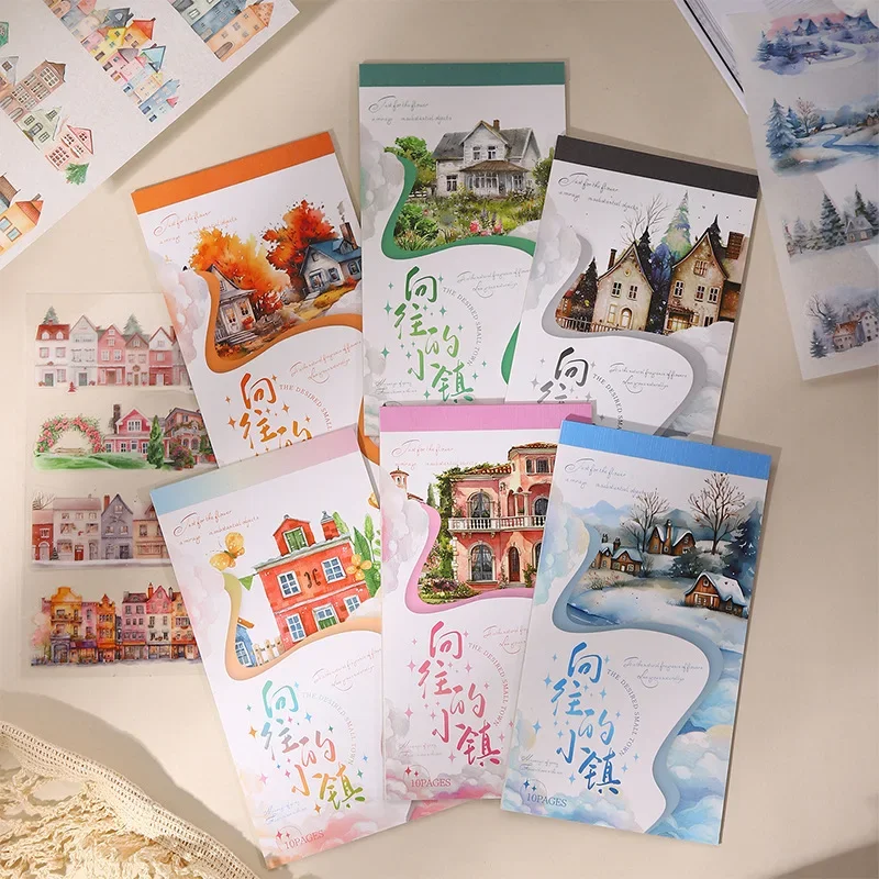 10 Blatt Material Aufkleber Aspire Town House Schneewittchen Stadtpaket Briefpapier DIY Schulbedarf Scrapbook geschnitten 185 * 97 mm