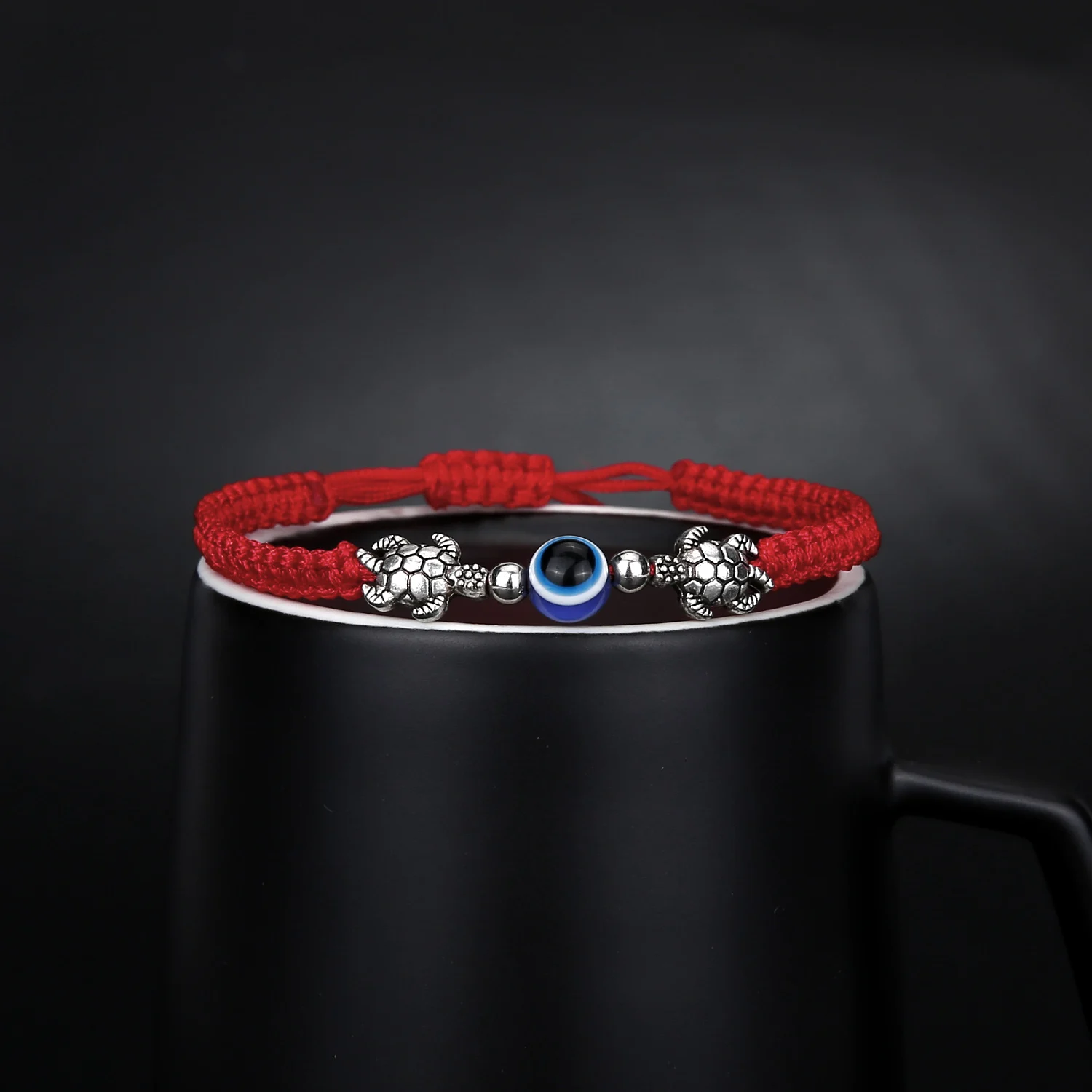 Klassisches Evil-Eye-Armband zum Schutz Glücksbringer Schwarzes Seil Verstellbares Armband Spiritueller Schmuck für Männer und Frauen – Detail 6