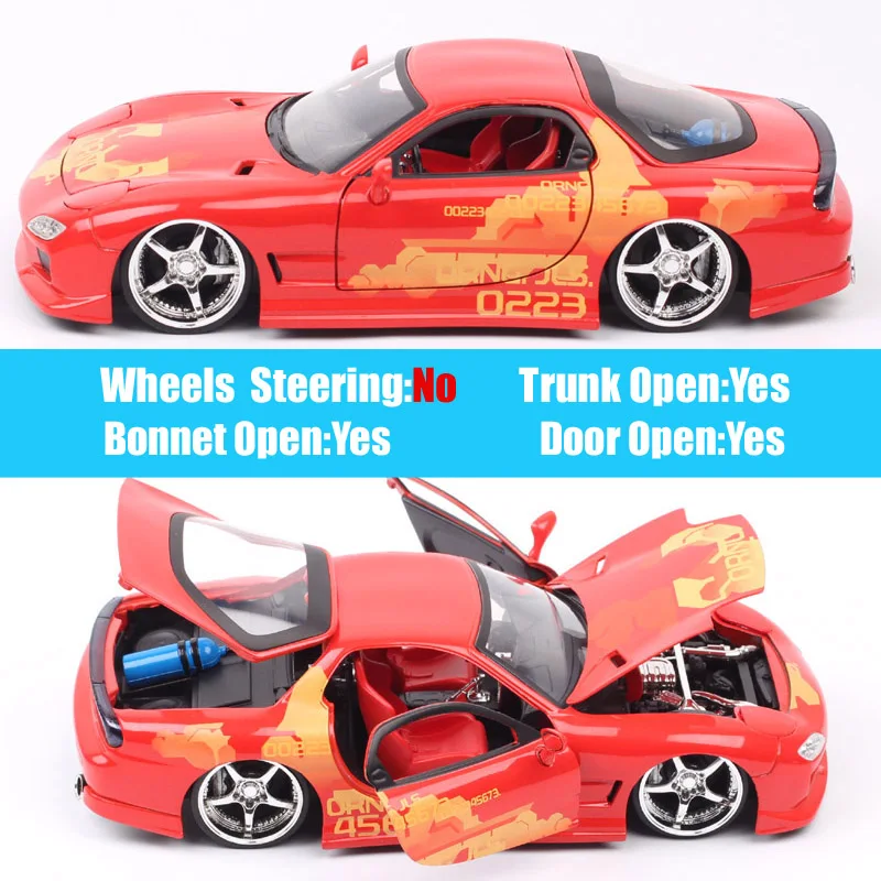 Car Only! 1/24 Scale Jada Dom\'s 1993 Mazda RX-7 RX7 Car fast Diecasts & Toy Vehicles Red Furious Racing Miniatures