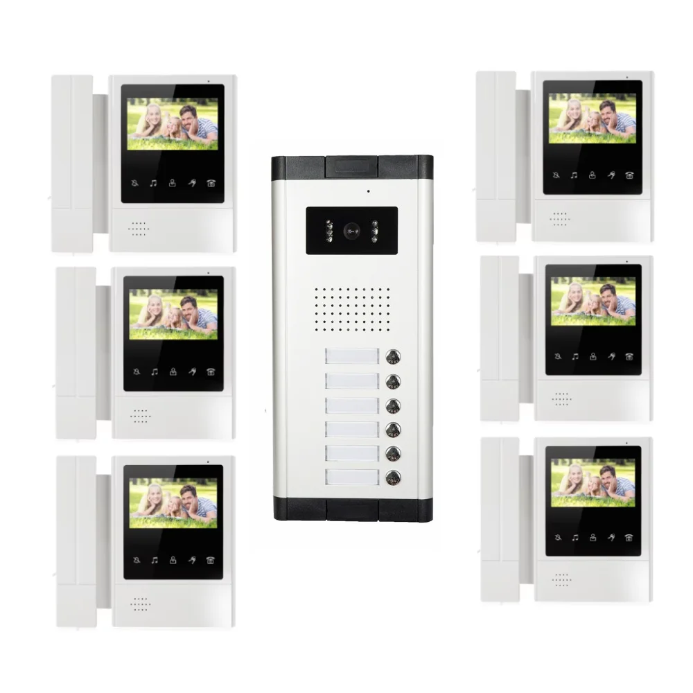 4.3 inch 2/3/4/5 Apartment/Family Color Video Door Phone Intercom System With for 2~5 Unit Building Intercom Inductive Card