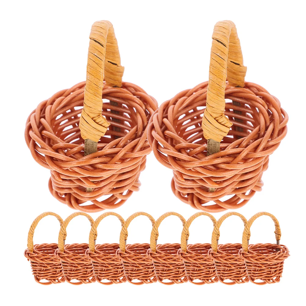 

20pcs Rattan Woven Baskets Mini Flower Handle Small Pieces Dollhouse Micro-scene Baby Model Diy Storage Basket Decor