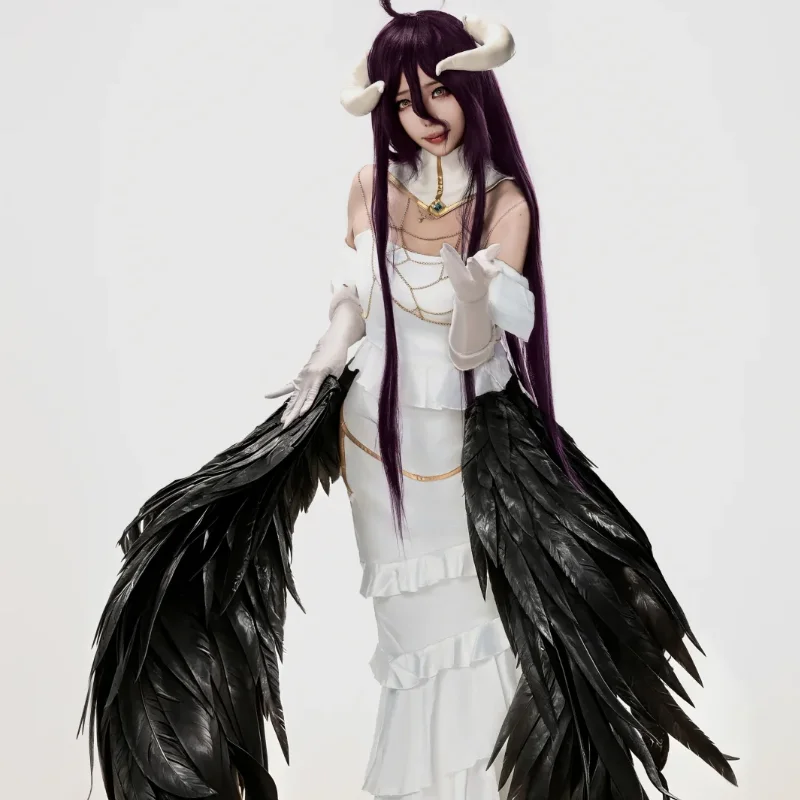 Overlord Albedo Cosplay Costume White Mermaid Dress Anime Outfit Full Set with Demon Horns Wig for Halloween Comic Con Roleplay - view 5
