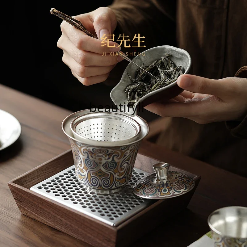 360 anti-scalding filter Liu silver cover bowl teacup high-end birthday gift