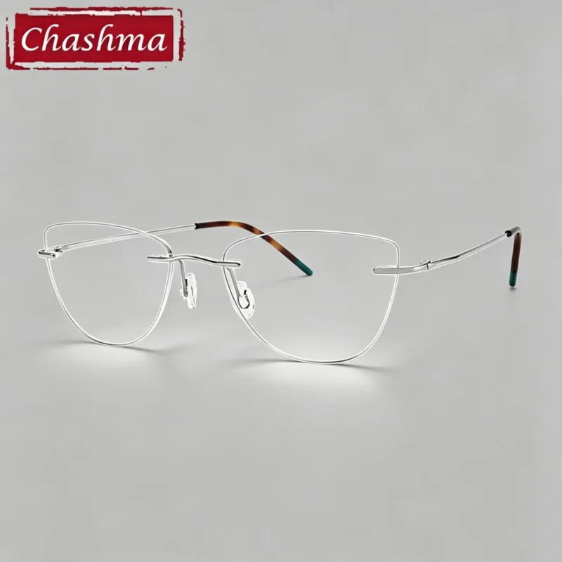 

Chashma Prescription Glasses Women Cat Eye Pure Titanium Quality Rimless Eyeglasses Frame Ultra Light Optical Recipe Eyewear