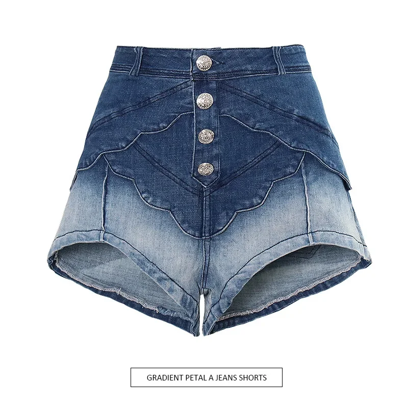 

Original Design Summer New Sexy Gradient Petal Trouses High-waisted Slim Wide-leg Pants Short Pants A-Line Denim Shorts