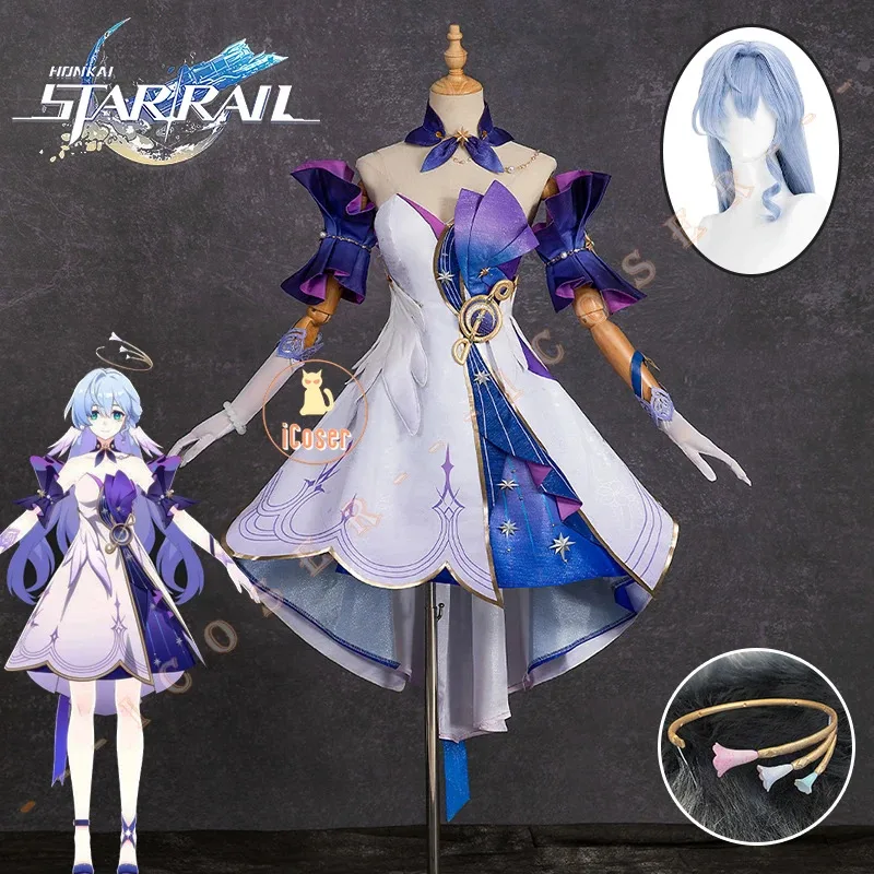 

Robin Cosplay Costume Dress Wig Honkai Star Rail Uniform Wings Headwear Earrings Singer Sunday Halloween Party for Women Props