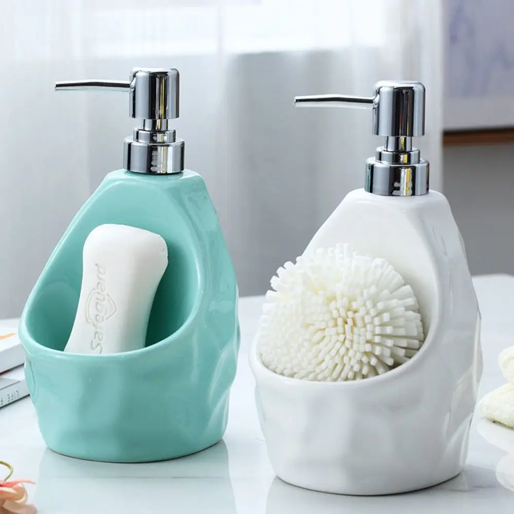 Ceramic Liquid Soap Dispenser 2 in1 Modern Hand Pump Bottle with Grooves Easy To Press Refillable Lotion Bottles