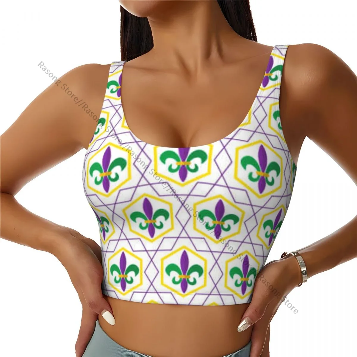 Sports Bra Women Running Yoga Clothes Vest Mardi Gras Fleur De Lis Pattern Gathering Fitness Vest