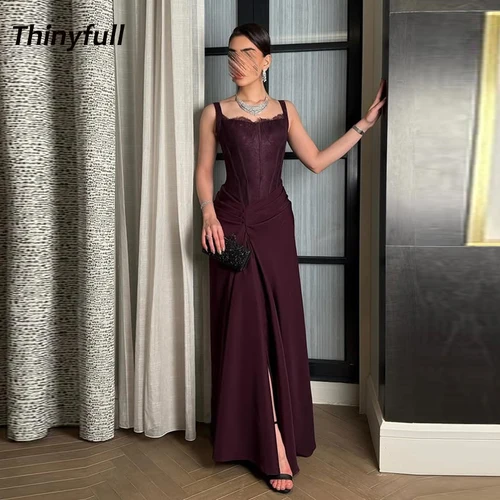 Imagen 1 del producto Thinyfull-vestido De fiesta De satén con sirena árabe, vestidos De noche sin mangas, vestido largo Formal para eventos, bata De velada personalizada