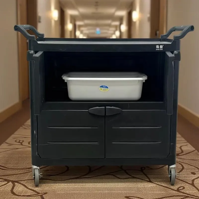 Plastic Aluminum Alloy Two Tier Service Cart for Restaurant Hotel Room Modern Multifunctional Trolley 10L Capacity