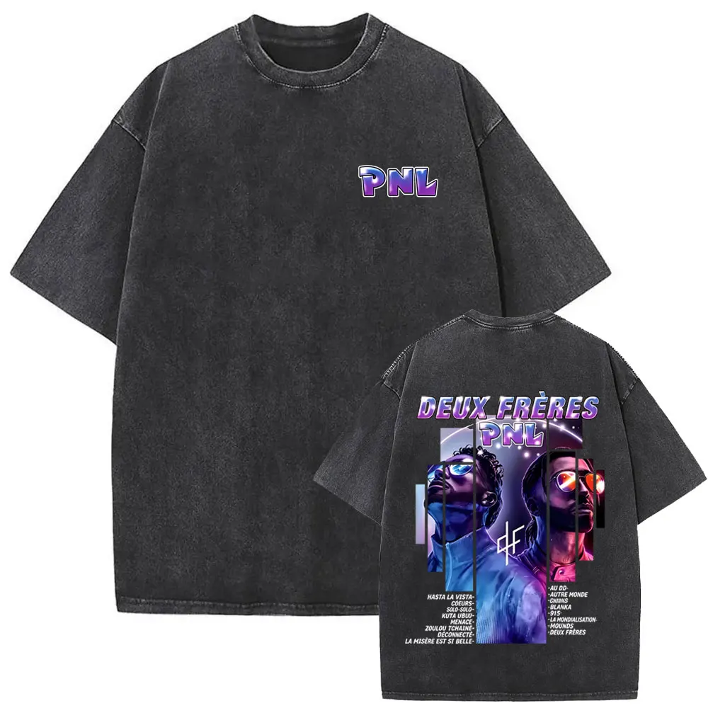 Rapper PNL Deux Freres Le Monde Chico Retro Washed T-shirt Men Women Fashion Hip Hop Short Sleeve T-shirt Cotton Casual T Shirts
