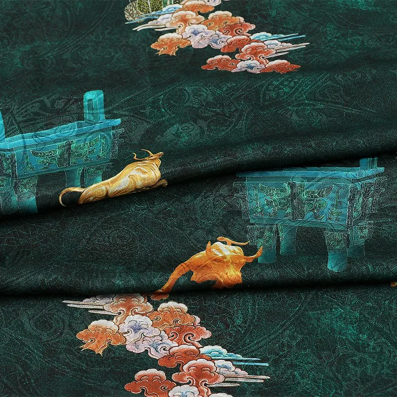 Lago seda cetim tecido impresso primavera hanfu cheongsam vestido estilo antigo auspicioso jacquard