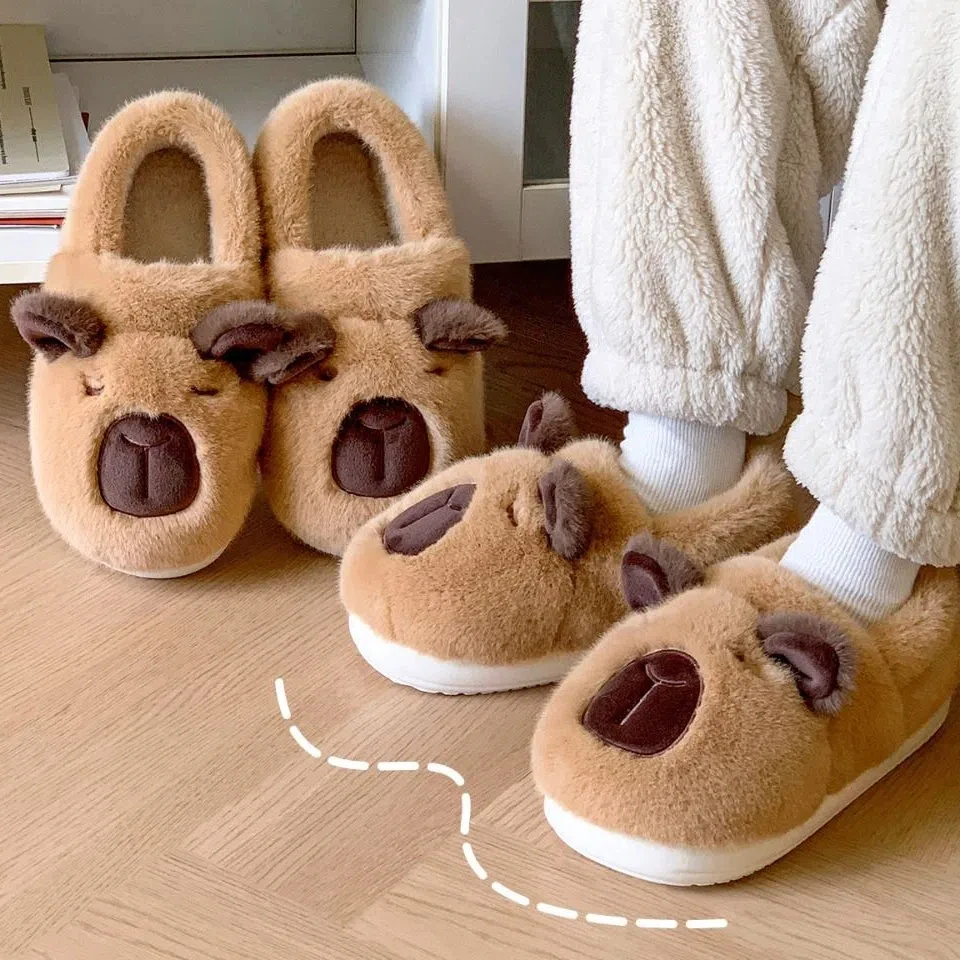 Non-Slip Warm Winter Capybara Slippers Fur Soft Capibara Slides Lovely Plush Kapibara Home Shoes Indoor