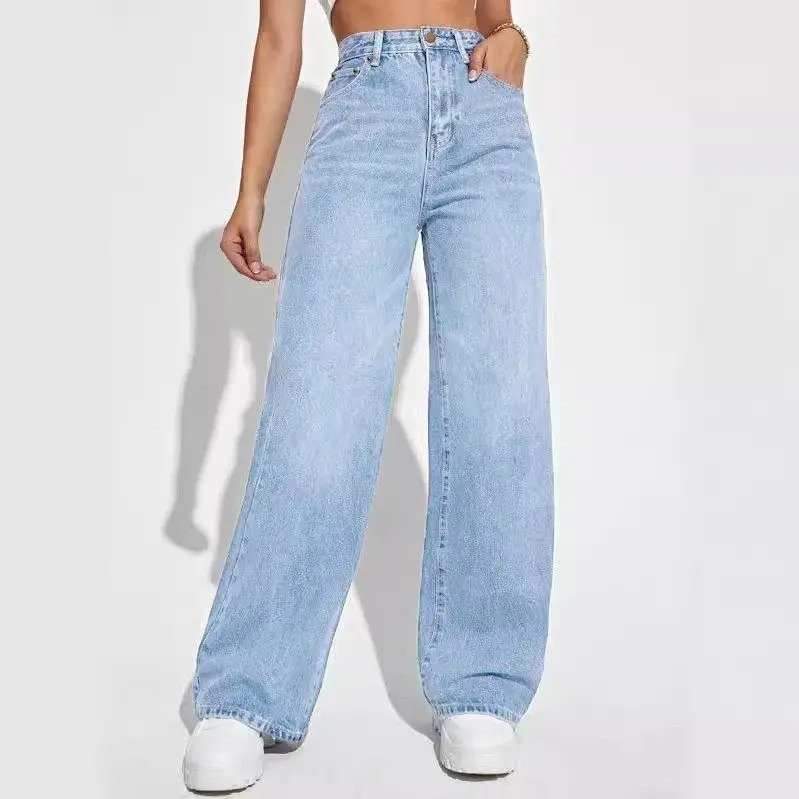 

Прямые джинсы с высокой талией. Женские джинсовые брюки. Высокая эластичность. Удобная посадка. Модные джинсы прямого кроя Fem Premium.