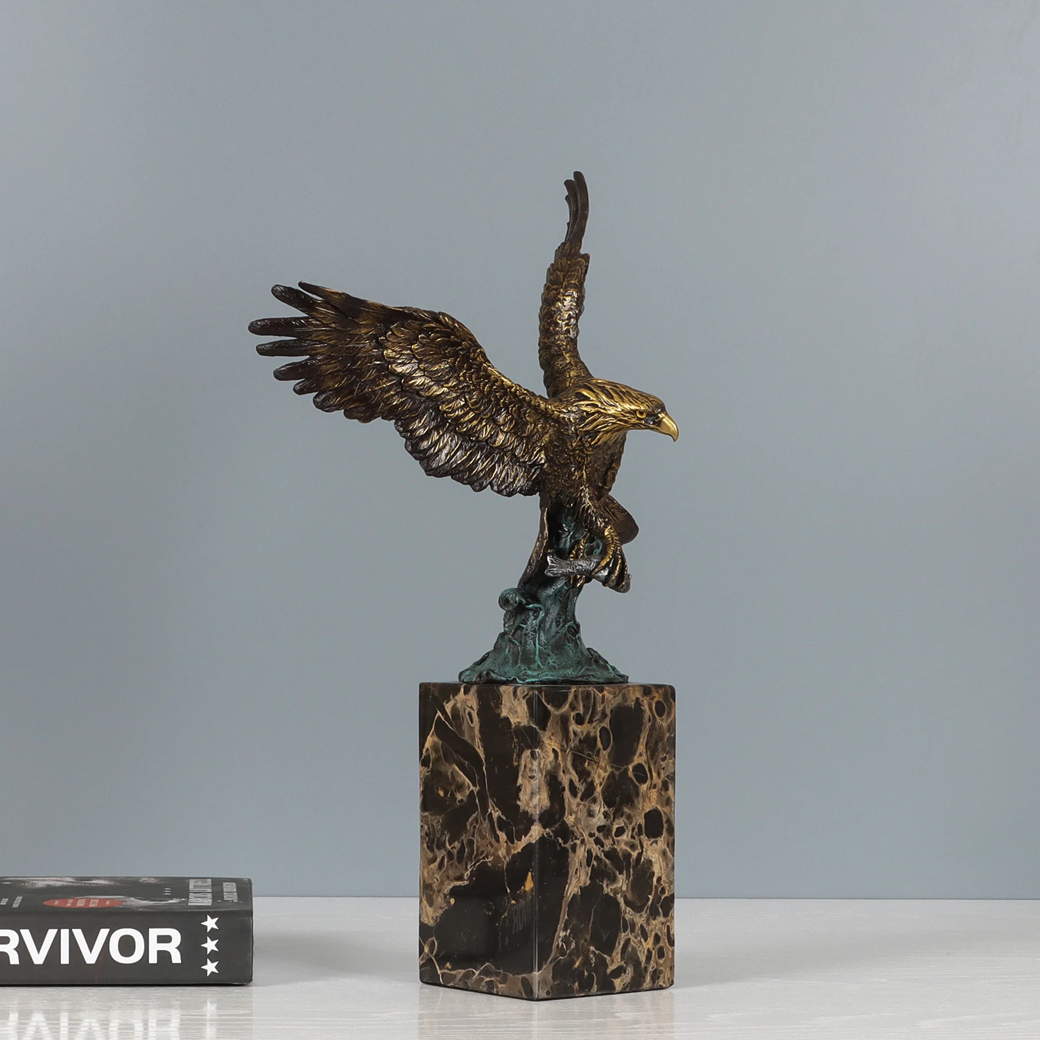 35CM High Bronze Bald Eagle Hunting Fish Statue Sculpture Hot Falcon Art Upscale Office Home Decoration view 5