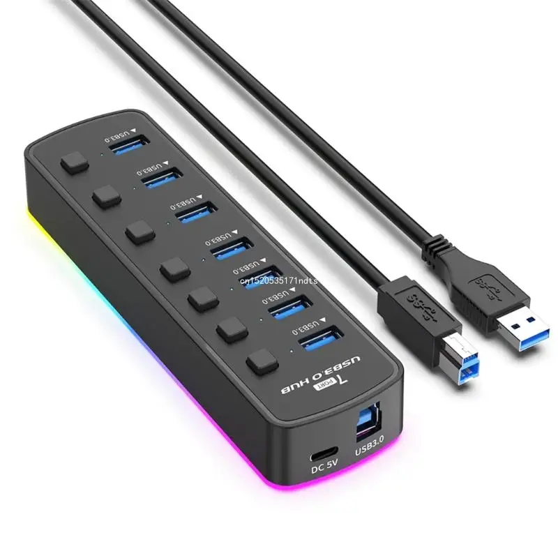 7 IN 1 RGB Desktop USB HUB USB3 0 Adapter Splitters USB3.0 Docking Station with Control Switches USB Charging Dock Dropship