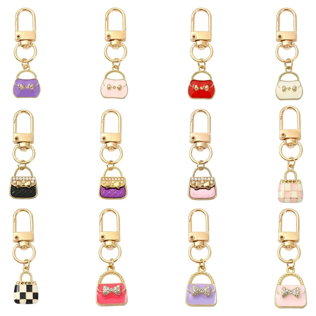 12Pcs Bag Alloy Enamel Pendants with Alloy Swivel Clasps, Mixed Color, 53~58mm, DIY Keychain Accessories