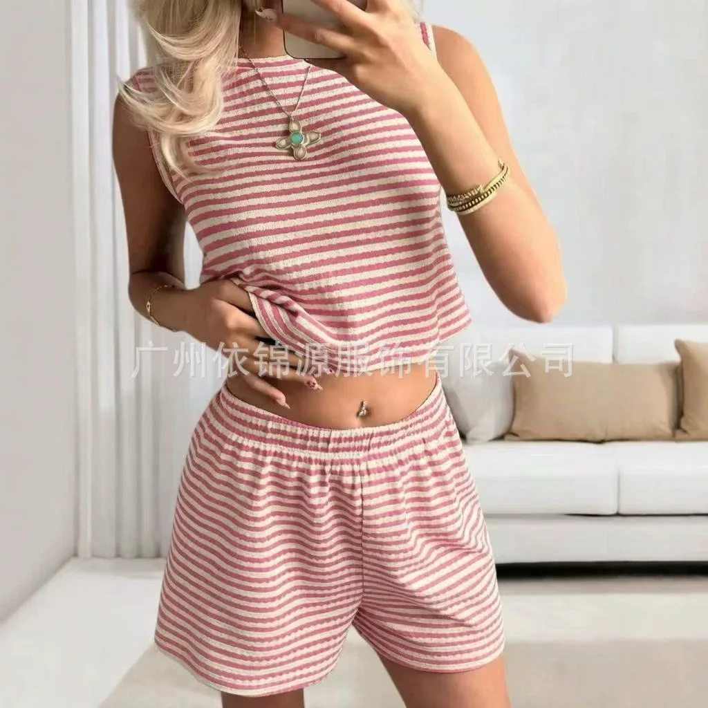 New Loose Textured Striped Vest Shorts Women's 2026 Summer Knitted Casual Suit