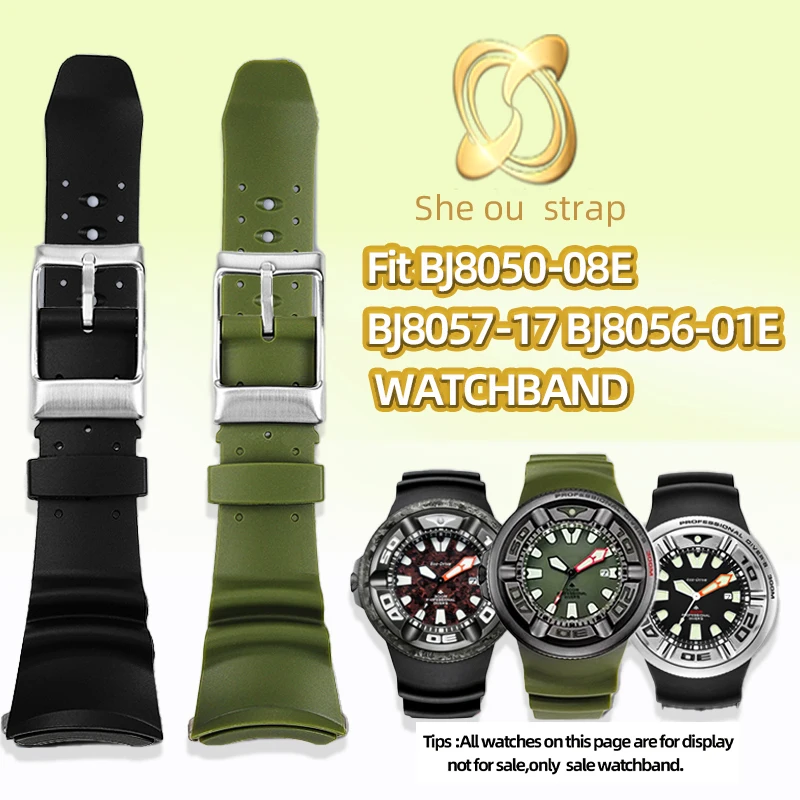 

Black Armygreen Silica Gel Diving Watch Strap For Citizen BJ8050 BJ8057 Special Resin Silicone Watch strap