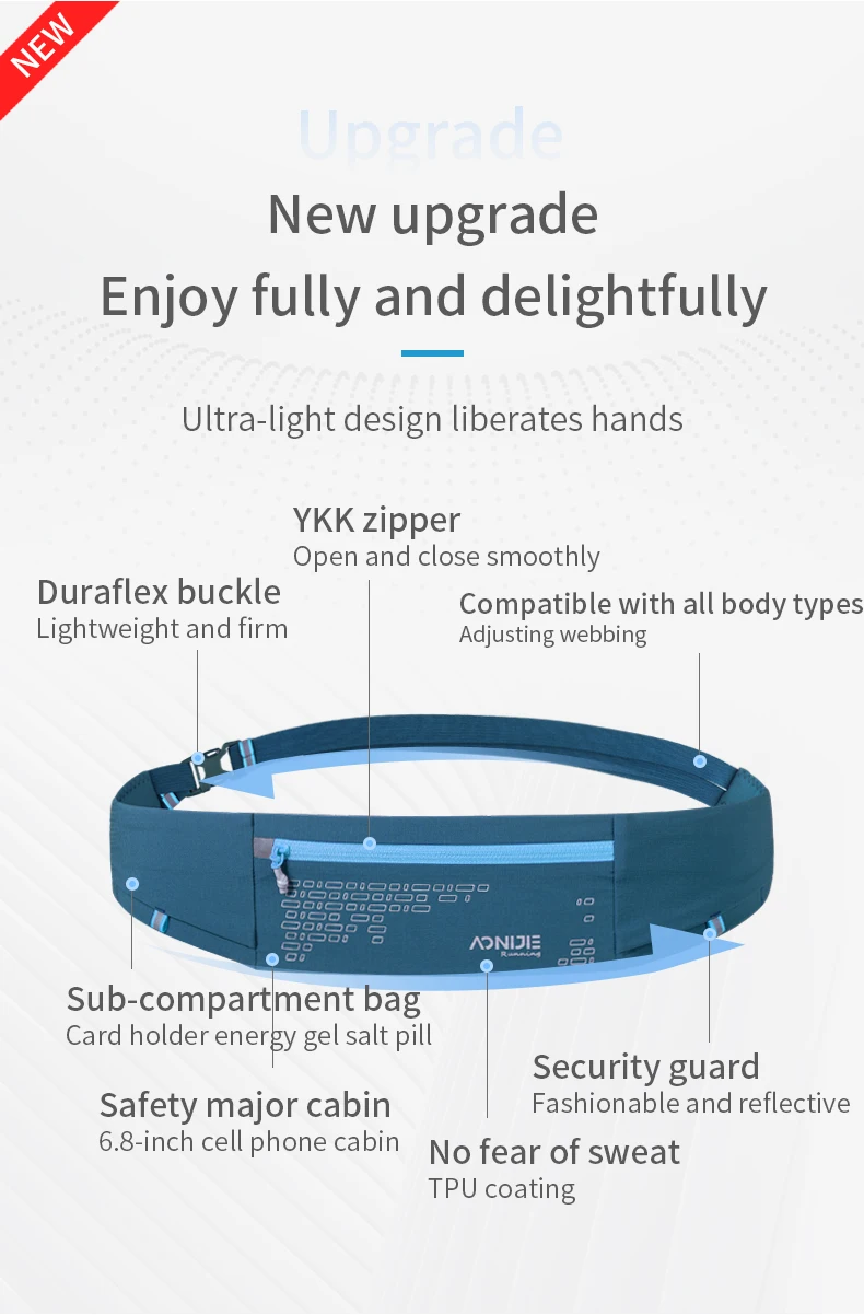 AONIJIE-Outdoor Comfortable Running Waist Bag Belt Hydration Fanny PackSports Pockets Jogging Fitnes Gym Hiking W8112