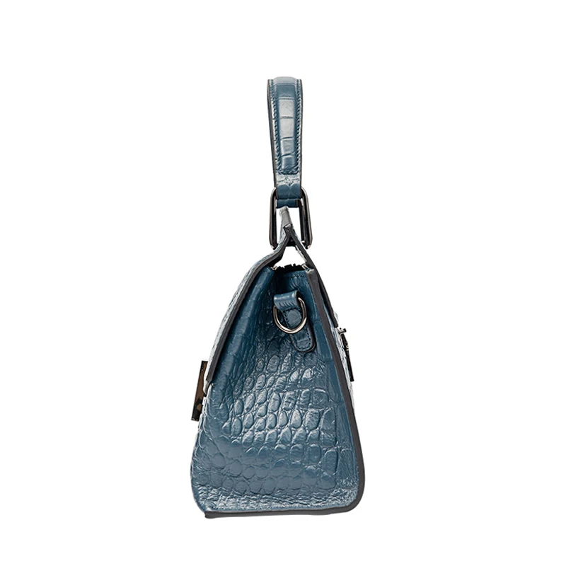 Light Luxury Crocodile Pattern Women\'s Handbag Fashionable and Versatile Mist Blue Cowhide Single Shoulder Crossbody Bag