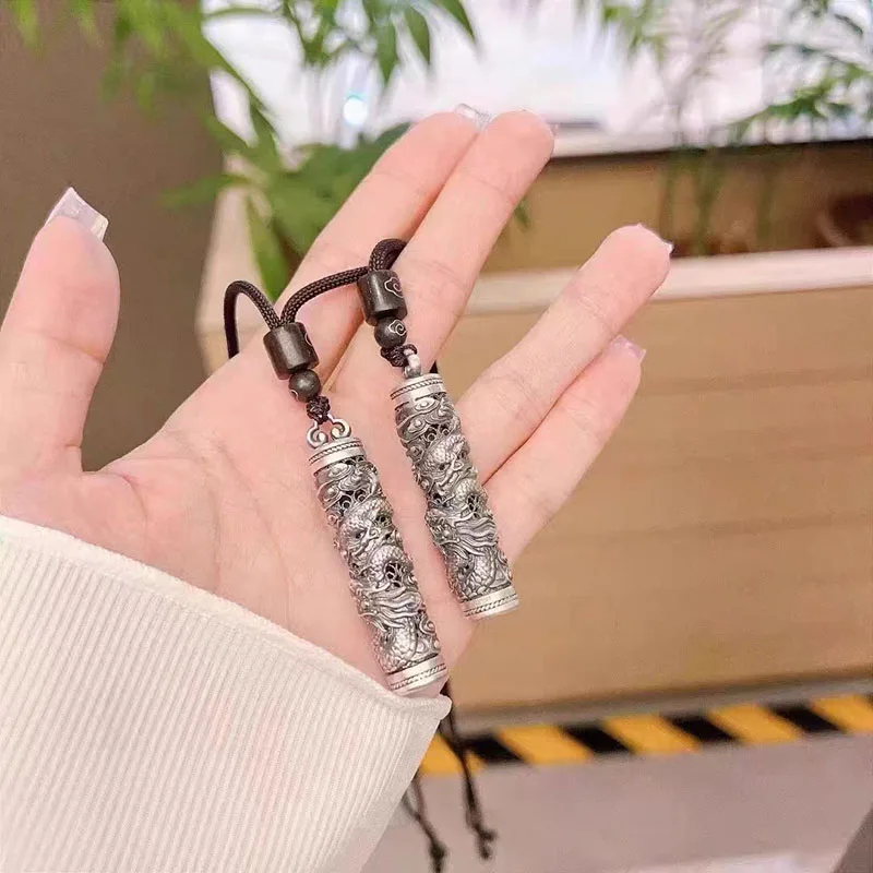 silver 925 vintage Embossed design dragon pendant hollow out Baifu necklace men and women can open the Gawu box jewelry gift